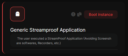 Captura de la detección: Aplicación streamproof genérica