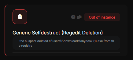 Captura de la detección: Borrado de Regedit