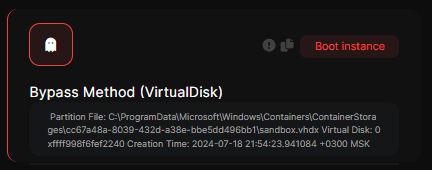 Captura de la detección: Método de bypass (disco virtual)