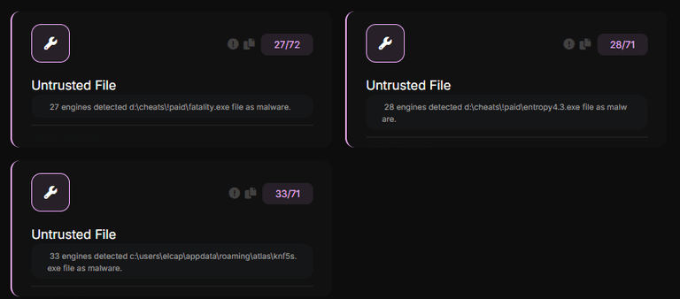 Captura de la detección: Archivo no confiable